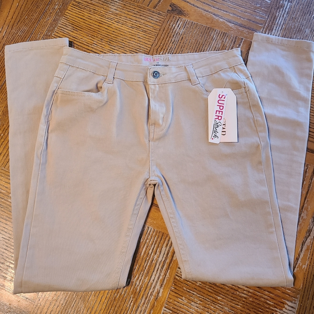 NWT Dream Star Girls stretchy tan pants, Size 14